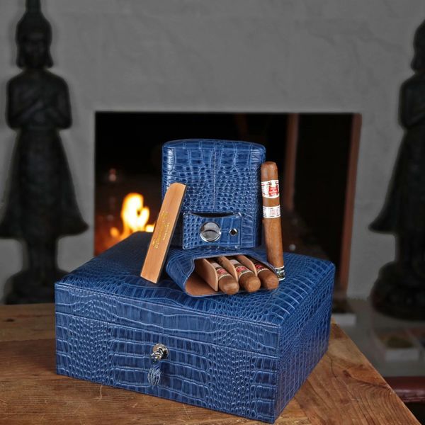 The Show Band 3 Cigar Case - Indigo Croco Pattern