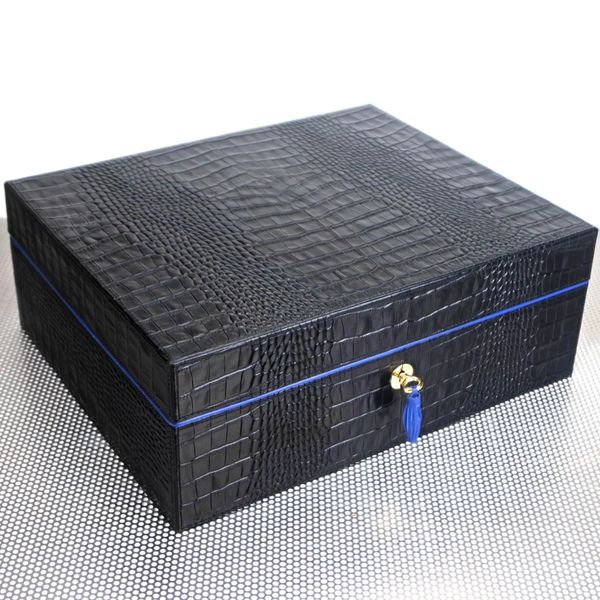 The "Airflow" Cigar Humidor - Black Alligator and (60/70 Count) | Brizard and Co.