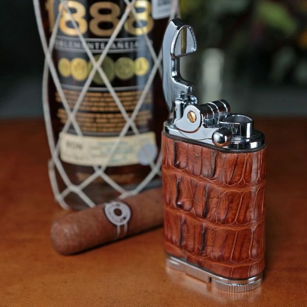 Gatsby Lighter - Genuine Cognac Caiman Alligator | Brizard and Co.