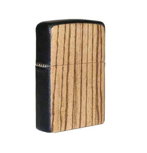 Zippo Lighter - Zebrawood and Black Leather