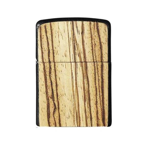 Zippo Lighter - Zebrawood and Black Leather