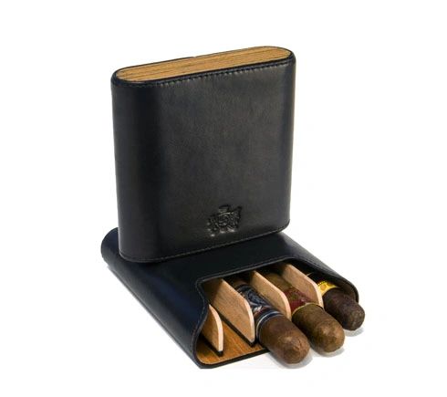 Visol Carmora Black Leather Cigar Case - 5 Cigars