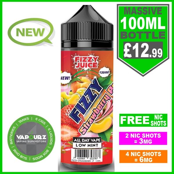 FIZZY Strawberry Peach 100ml Vapourz ecigarettes, eliquid, Batteries, Tanks & Box Mods