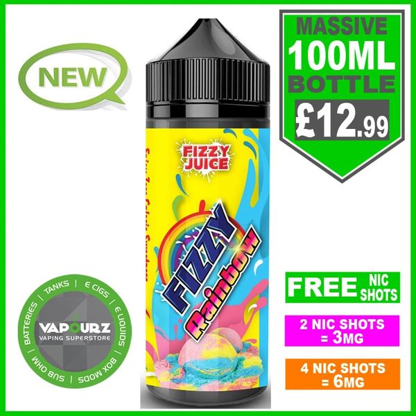 FIZZY Rainbow 100ml Vapourz ecigarettes, eliquid, Batteries, Tanks