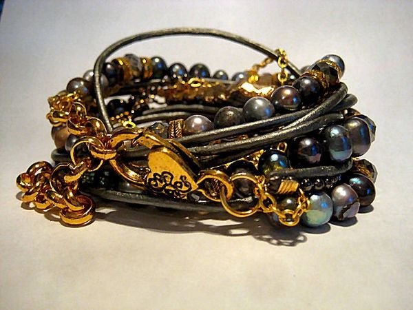 Triple Wrap Multi-Strand Leather Bracelet with Drusy, Pearls | Suzy T ...