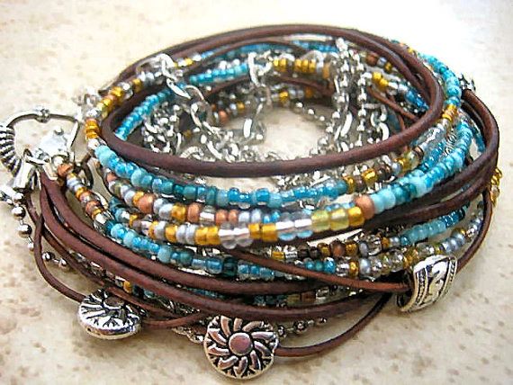 Boho Chic Endless Leather Triple Wrap Beaded Bracelet