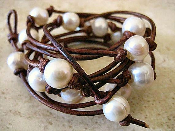 Leather & Pearl Bracelet