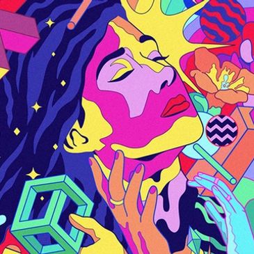 A colorful artwork of a woman