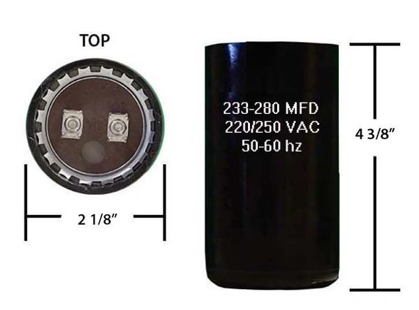 233-280 MFD 250 VAC Motor Start Capacitor | capacitorwarehouse.com