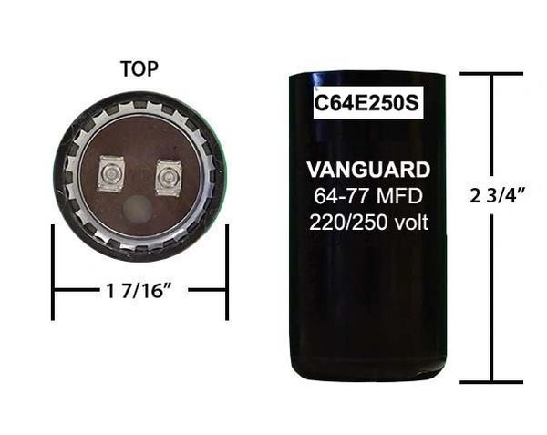 64-77 MFD 250 VAC Short Motor Start Capacitor