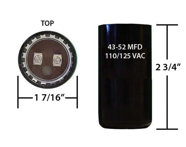 43-52 MFD 110/125 VAC motor start capacitor