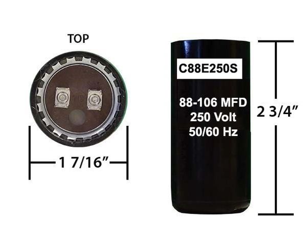 88-106 MFD 250 Volt Short Capacitor