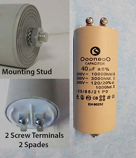 40 MFD 250 VAC air compressor capacitor w/ mounting stud