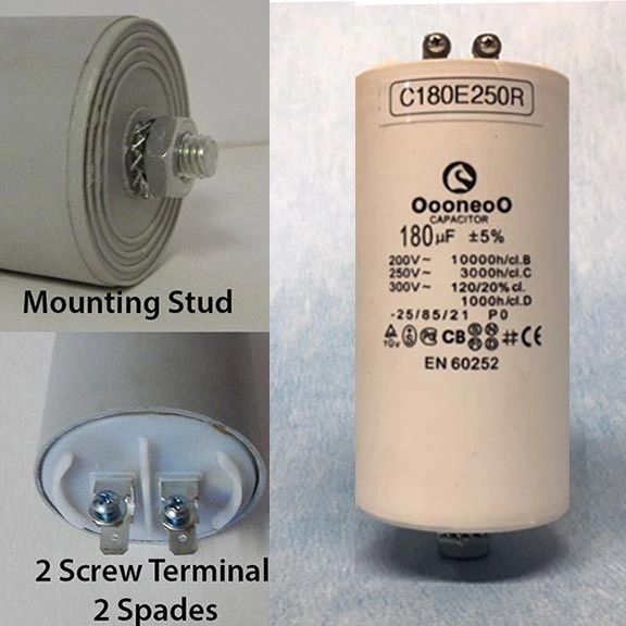 180 MFD 250 VAC Air Compressor capacitor w/ mounting stud