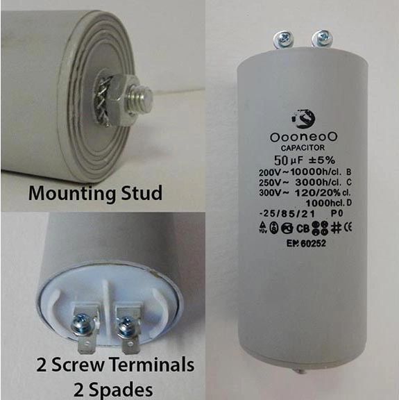 50 MFD 250 VAC Air Compressor capacitor w/ mounting stud