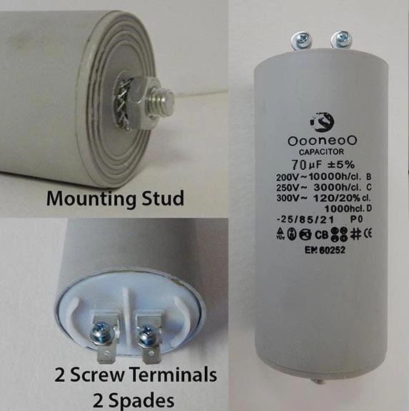 70 MFD 250 VAC Air Compressor capacitor w/ mounting stud