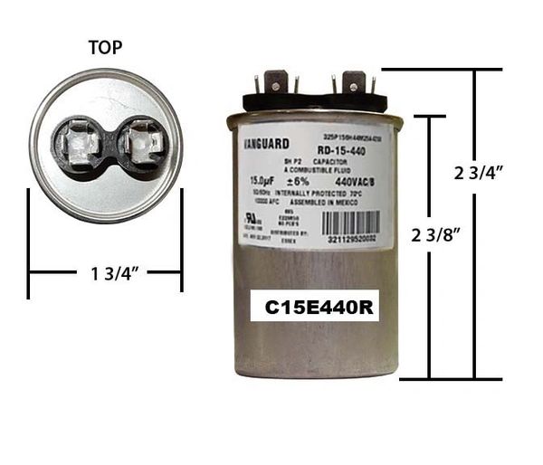 15 MFD 440 VAC Round Run Capacitor