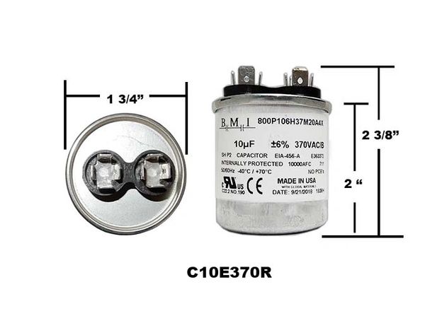 10 MFD 370 VAC Round Run Capacitor