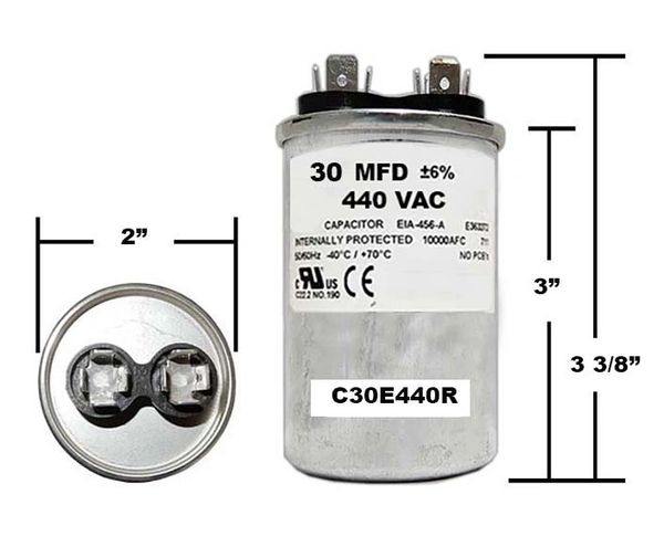 30 MFD 440 VAC Round Run Capacitor