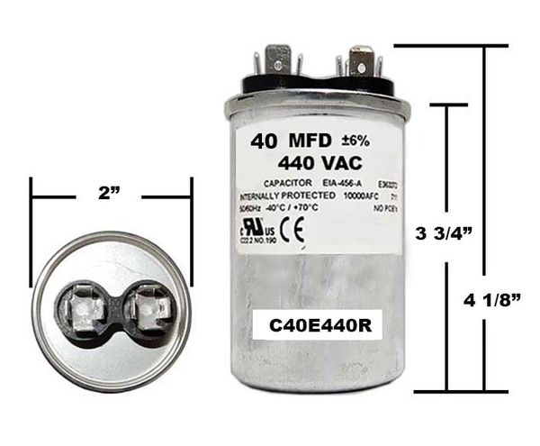 40 MFD 440 VAC Round Run Capacitor