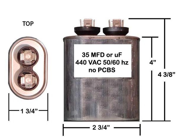 35 MFD 440 VAC Oval Motor Run Capacitor