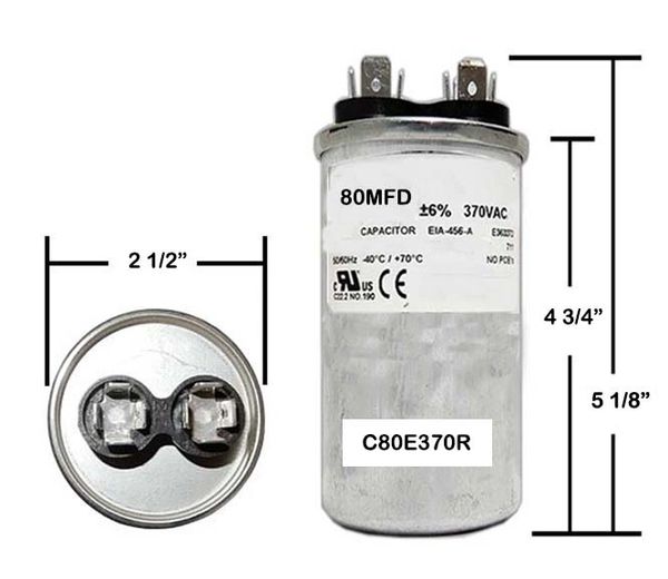80 MFD 370 VAC Round run capacitor