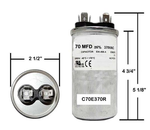 70 MFD 370 VAC Round Motor Run capacitor