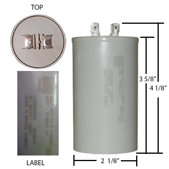 WEG 60 MFD 400 VAC Motor Run Capacitor