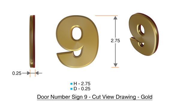 z- APARTMENT, DOOR AND MAILBOX NUMBER NINE SIGN - 9 SIGN- GOLD (HIGH ...