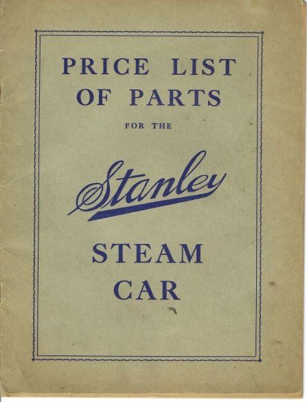 700 Price List of Parts for the Stanley Steam Car - Original