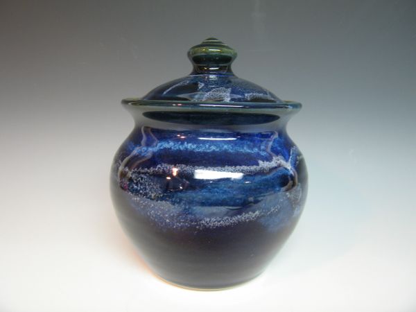 Stoneware lidded jar.