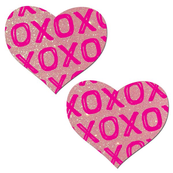 X's AND O's ON BABY PINK GLITTER HEARTS