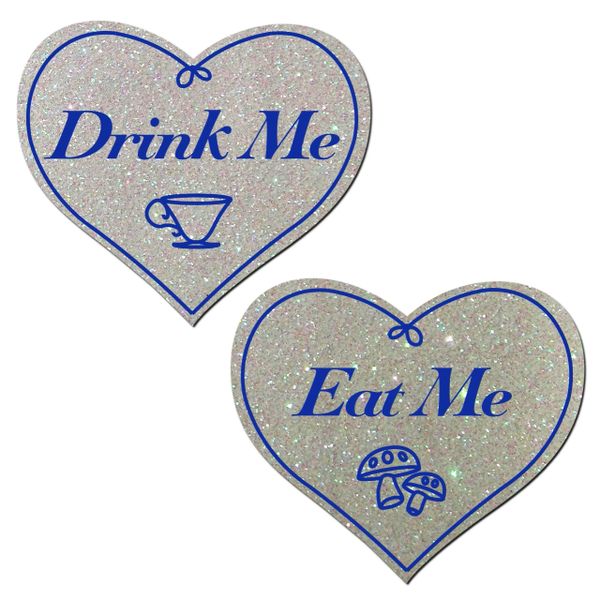Eat Me - Drink Me - White Glitter Hearts