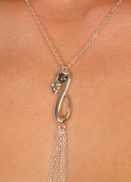 Silver Serpent Necklace with Hematite Gem and Nipple Chain