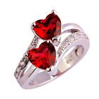 Ruby Spinel White Topaz Gemstone Heart Shaped Silver Ring Size 8.5