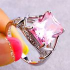 Romantic Emerald Cut Pink White Topaz Gemstone Silver Ring Size 9