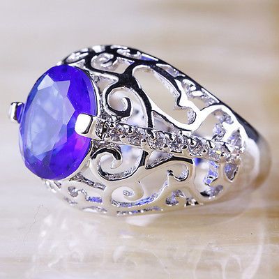 Oval Cut Sapphire Quartz & White Topaz Gemstones Ring Size 8