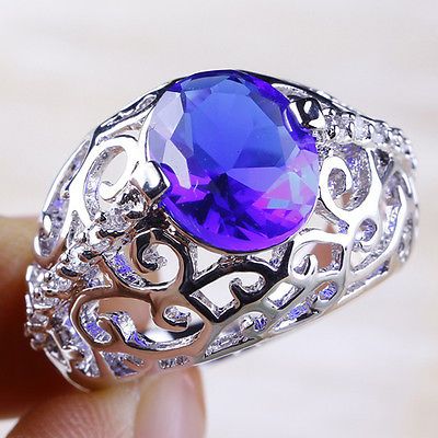 Oval Cut Sapphire Quartz & White Topaz Gemstones Ring Size 8 ...