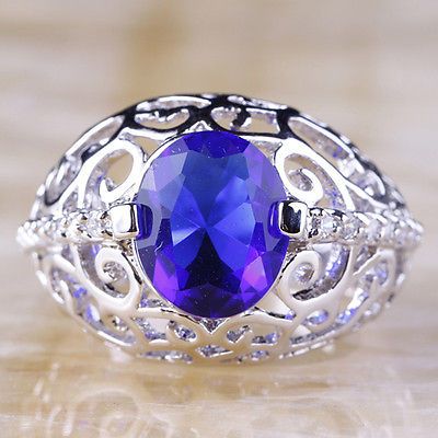 Oval Cut Sapphire Quartz & White Topaz Gemstones Ring Size 8 ...