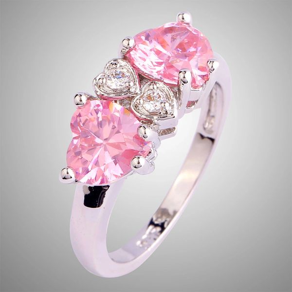 Heart Cut Pink & White Topaz Gemstone Silver Ring