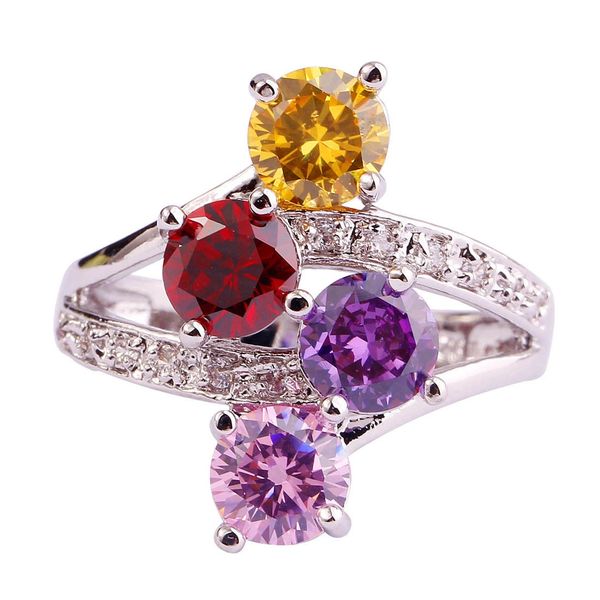 Colorful Garnet & Amethyst & Citrine Silver Ring Size 7.5