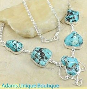 Handmade Genuine Blue Turquoise 925 Sterling Silver Necklace