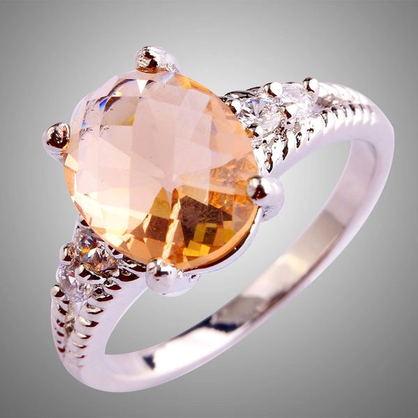 Oval Cut Morganite White Topaz Gemstones Silver Ring Size 10.5