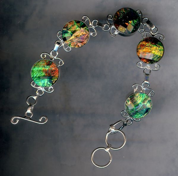 925 Sterling Silver Elegant Facet Dichroic Glass Bracelet 8.5"