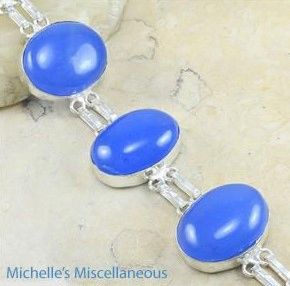 Handmade Oval Blue Agate Women 925 Sterling Silver Bracelet MA-375