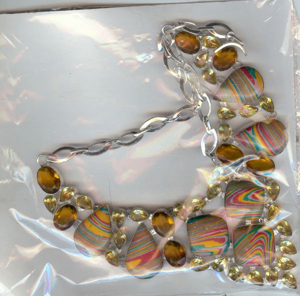Handmade 925 Sterling Silver Rainbow Calsilica Citrine Necklace