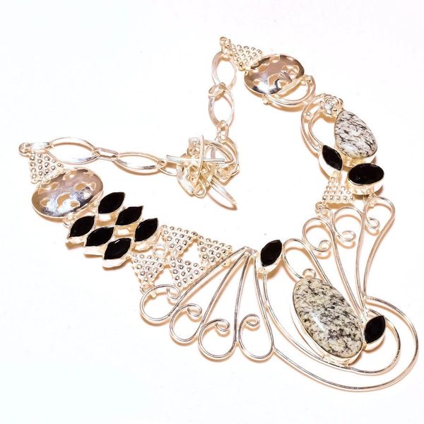 Snake Opal and Black Onyx Handmade Gemstone Necklace