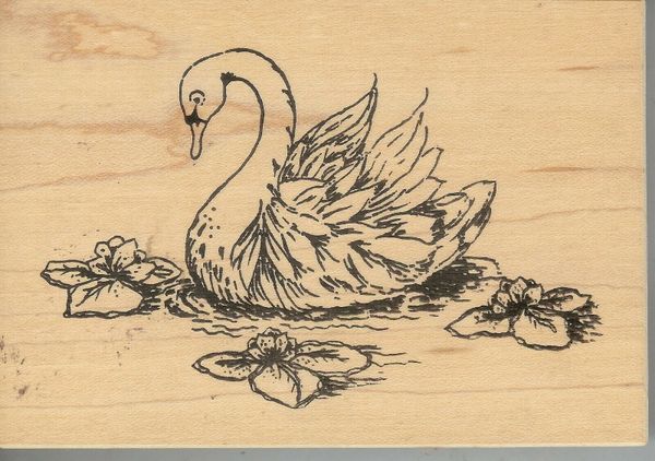 The Artful Stamper Rubber Stamp IO-77 Beautiful Lilly Pond Swan S35