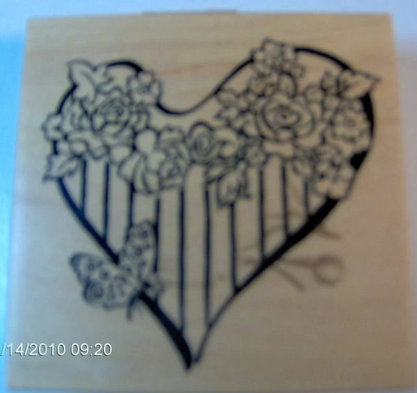 PSX Rubber Stamp G-3126 Botanical Heart with Butterfly Retired S3