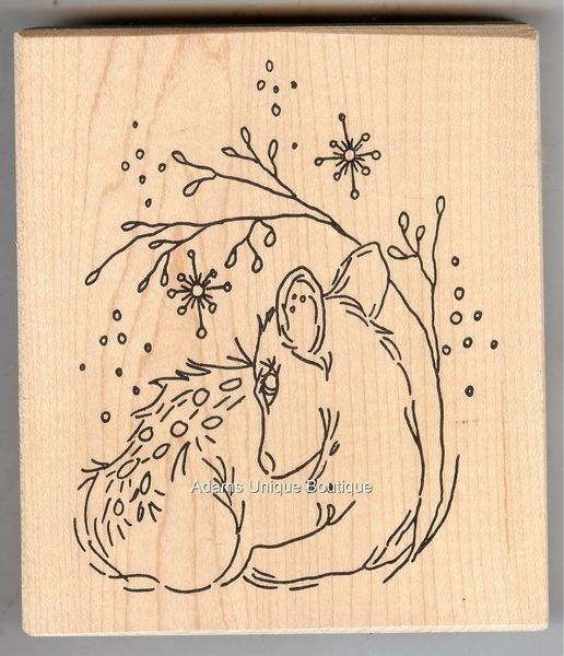 The Artful Stamper Rubber Stamp 9855 Starlight Deer in snow, Winter, Holiday S7